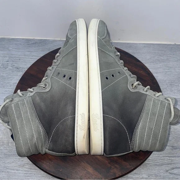 Gucci High Top Shoes Mens Size 11 Gray White Suede Leather Made In Italy Luxury - Picture 10 of 15